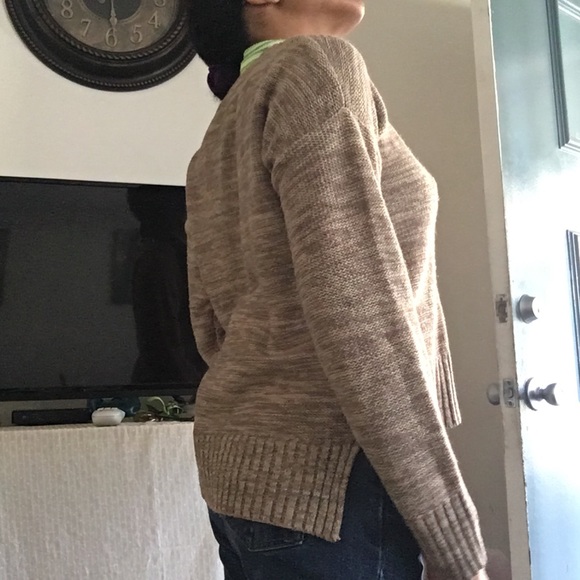 Beige knit sweater, Heather sweater, crewneck sweater, high low sweater - Picture 6 of 11